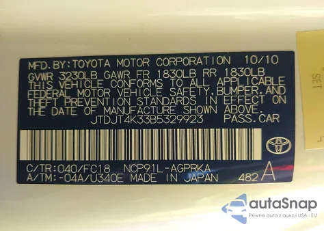 2011 Toyota Yaris z USA, uszkodzony, nr VIN JTDJT4K33B5329923